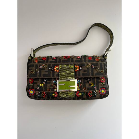 Fendi Baguette FF colorful beaded exotic leather silver hardware rare style - Picture 11 of 11